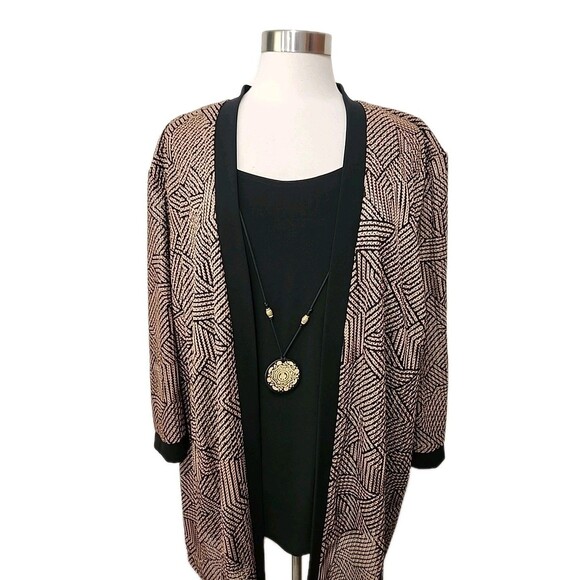 dressbarn Tops - Dressbarn Woman Tunic Top 24W Brown Black Attached Shell Pullover Necklace